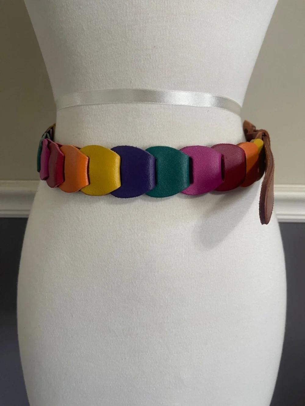 Brown & Multi Colored Rainbow Panel Leather Belt